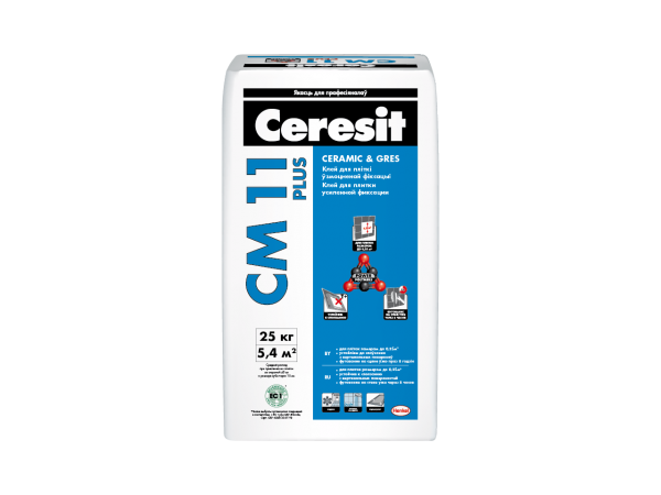 Клей для плитки усиленной фиксации Ceresit CM 11 PLUS. 25 кг.